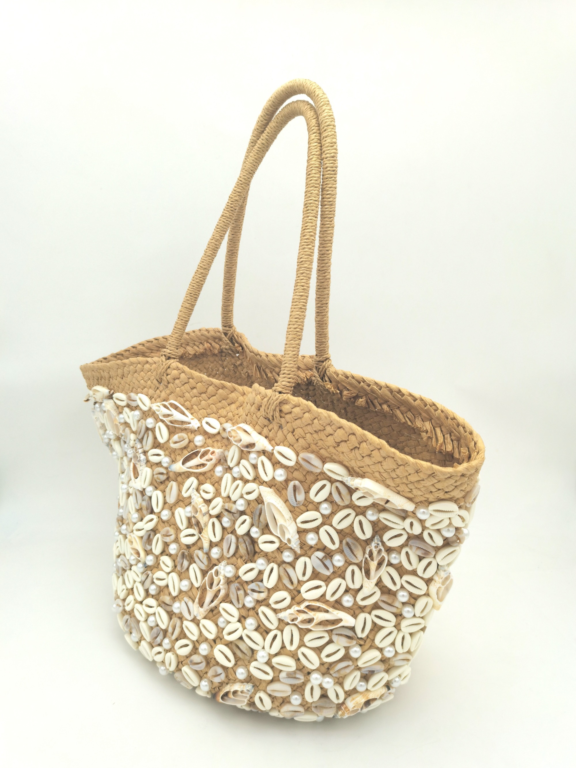 Boho Beach Style Straw Shoulder Bag with Shell Details