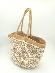 Boho Beach Style Straw Shoulder Bag with Shell Details