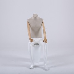 Modern Grey Linen Fabric Male Mannequin with Wood Arms