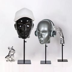 Adjustable Head Mannequin with Metal Base in Black