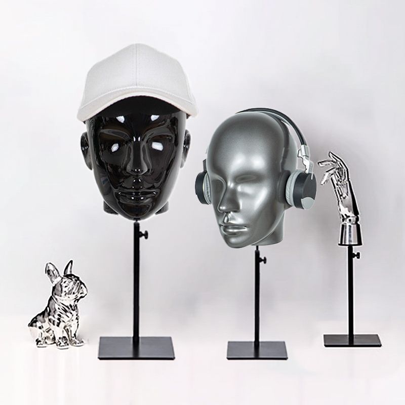 Adjustable Head Mannequin with Metal Base in Black