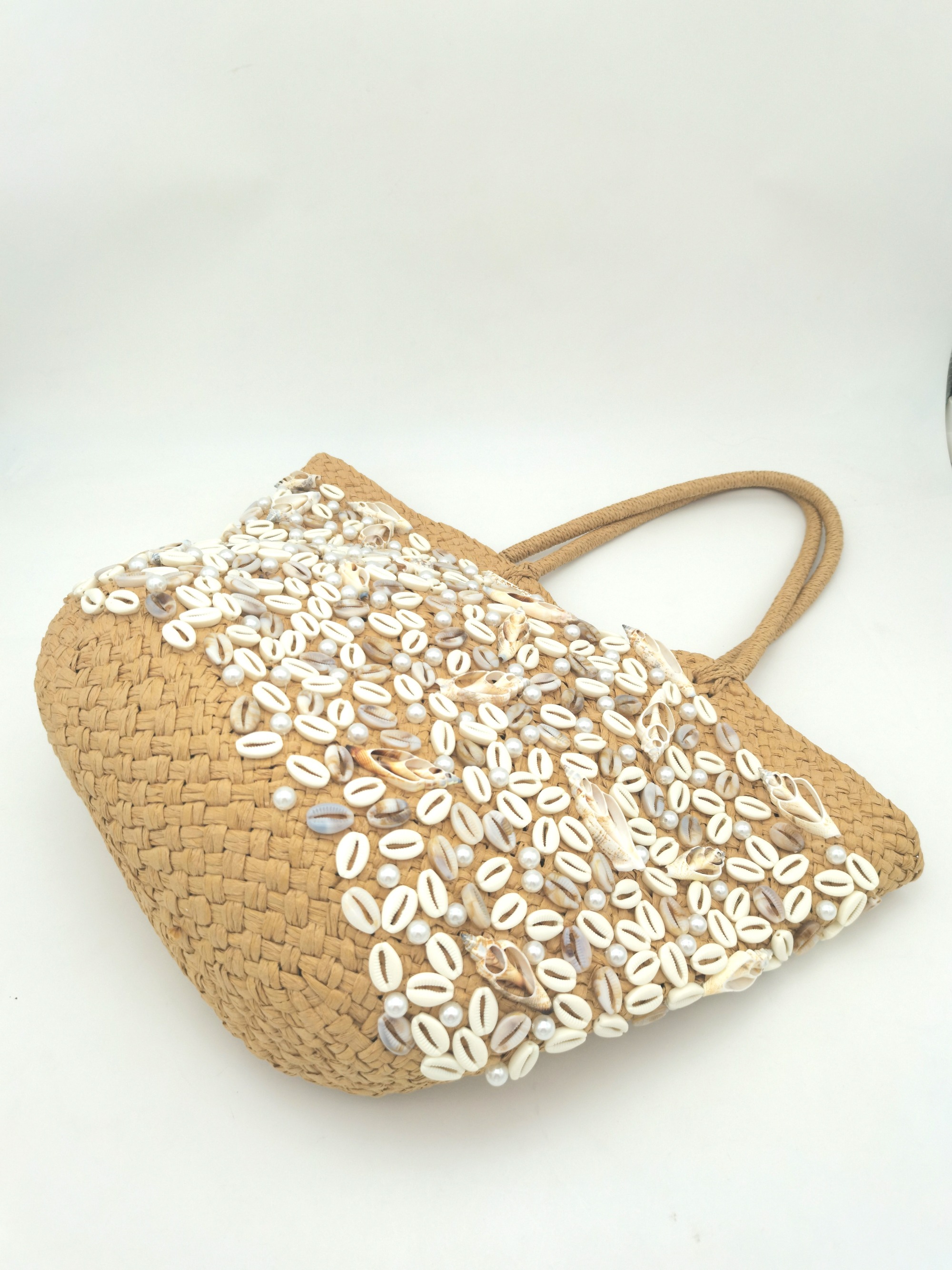Boho Beach Style Straw Shoulder Bag with Shell Details