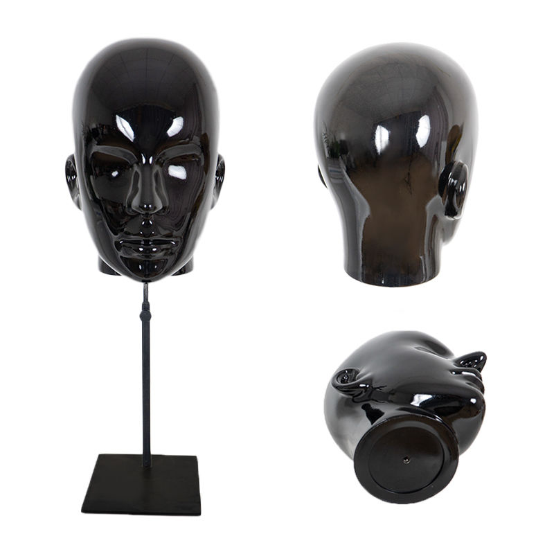 Adjustable Head Mannequin with Metal Base in Black