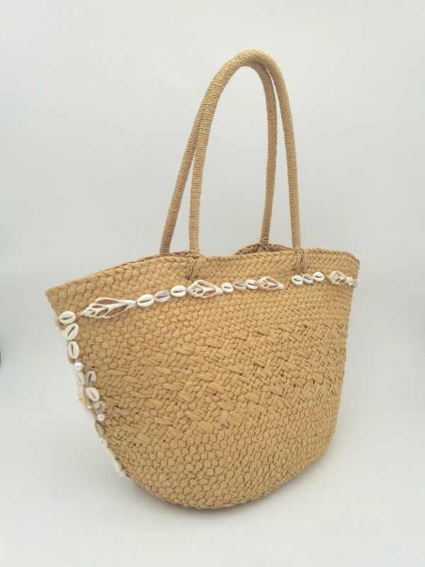 Boho Beach Style Straw Shoulder Bag with Shell Details
