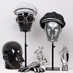 Adjustable Head Mannequin with Metal Base in Black