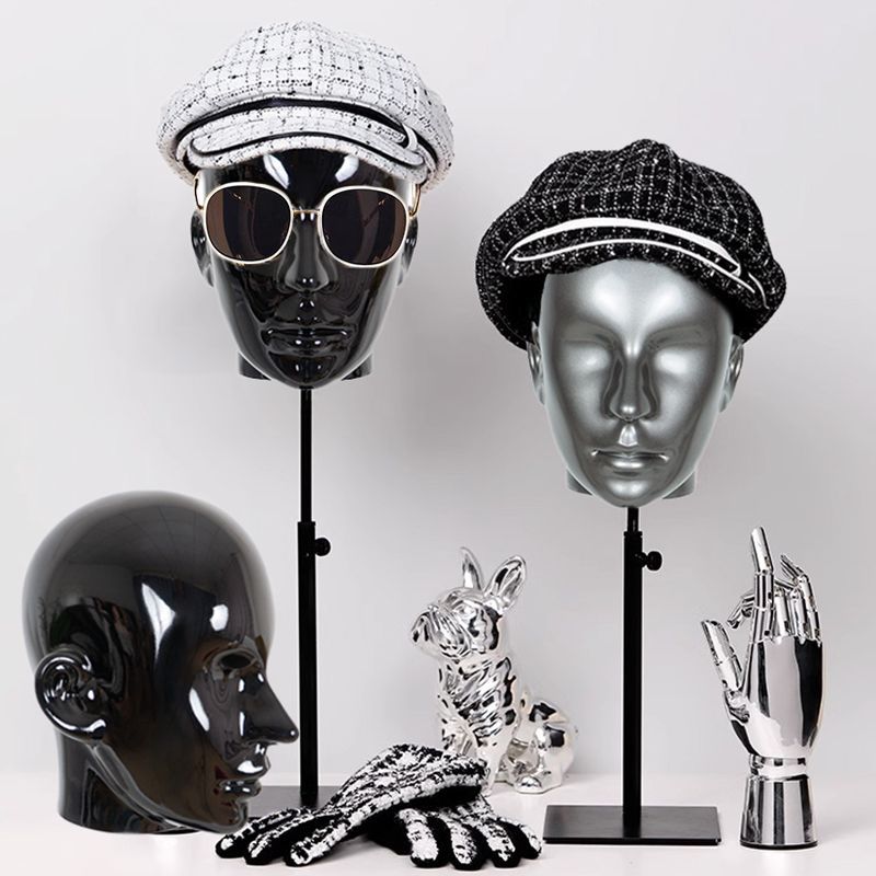 Adjustable Head Mannequin with Metal Base in Black