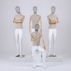 Modern Grey Linen Fabric Male Mannequin with Wood Arms