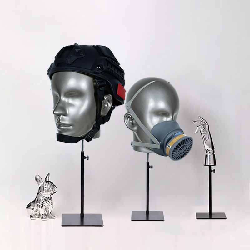 Adjustable Head Mannequin with Metal Base in Black