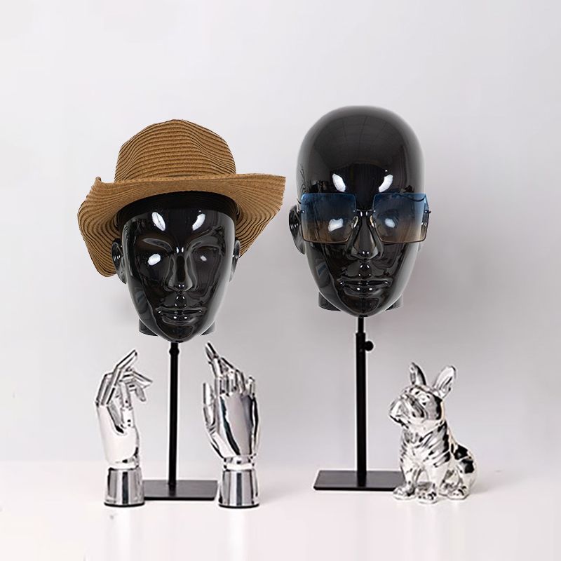 Adjustable Head Mannequin with Metal Base in Black