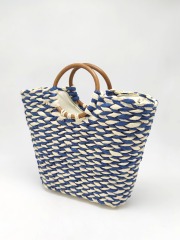 Light Beige and Brown Paper Straw Shoulder Bag with Wooden Handle