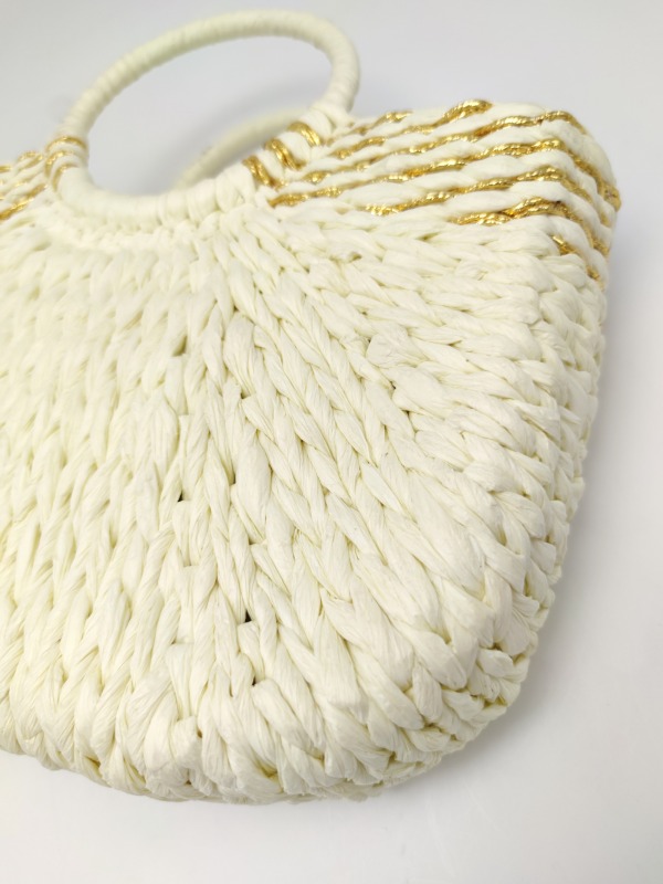 Handmade Paper Straw Bag with Gold Threads