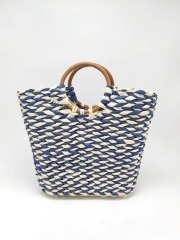 Light Beige and Brown Paper Straw Shoulder Bag with Wooden Handle