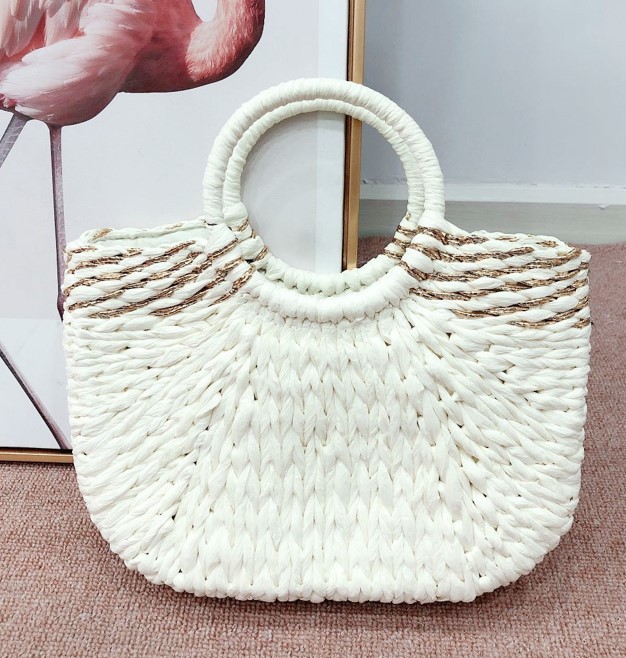 Handmade Paper Straw Bag with Gold Threads