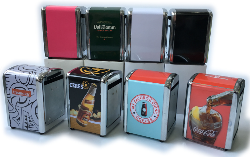 Colored Frame Tinplate Napkin Holder with Menu Holder