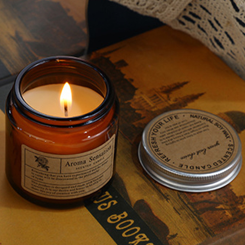 Fresh Fragrance Metal Trim Brown Glass Soy Wax Scented Candle