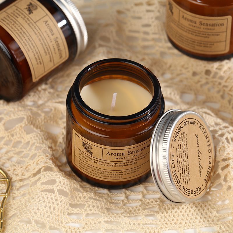 Fresh Fragrance Metal Trim Brown Glass Soy Wax Scented Candle