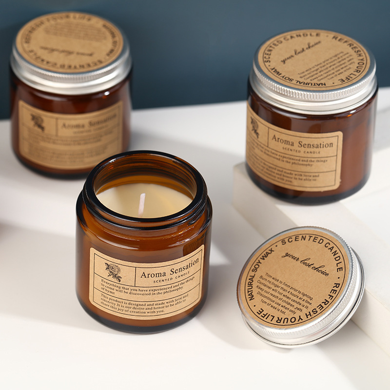 Fresh Fragrance Metal Trim Brown Glass Soy Wax Scented Candle