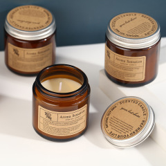 Fresh Fragrance Metal Trim Brown Glass Soy Wax Scented Candle