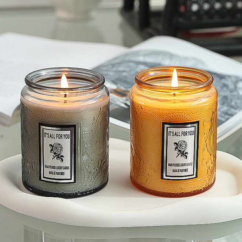 Romantic Ambiance Setting Colorful Glass Essential Oil Scented Candle