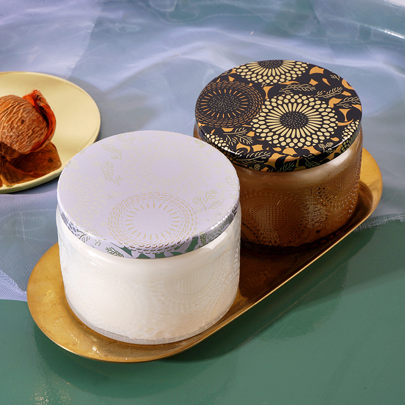 100g 200g Embossed Cup Glass Scented Candle for Romance Ambiance