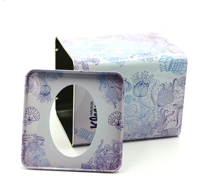 Elegant Custom Printed Square Tin Shape Tissue Holder for Café S