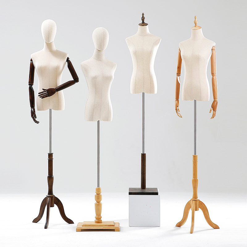 Movable Arms Wood Base Female Display Mannequin