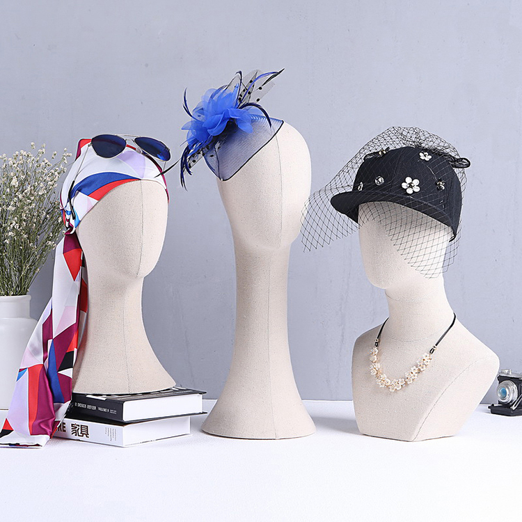 Hot Sale Window Display Linen Wrapped Foam Female Mannequin Head