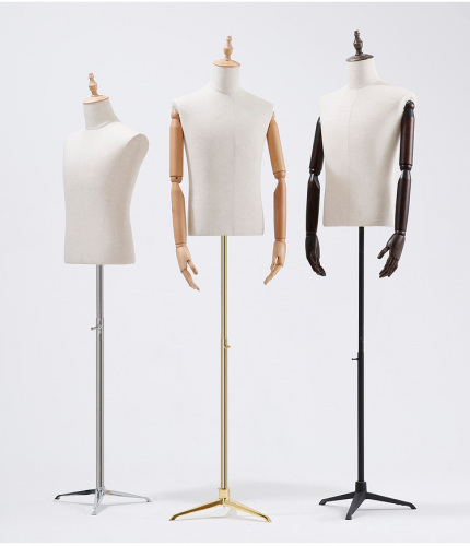 Wood Handles and Metal Rack Audlt Male Linen Lining Coating Mannuquin