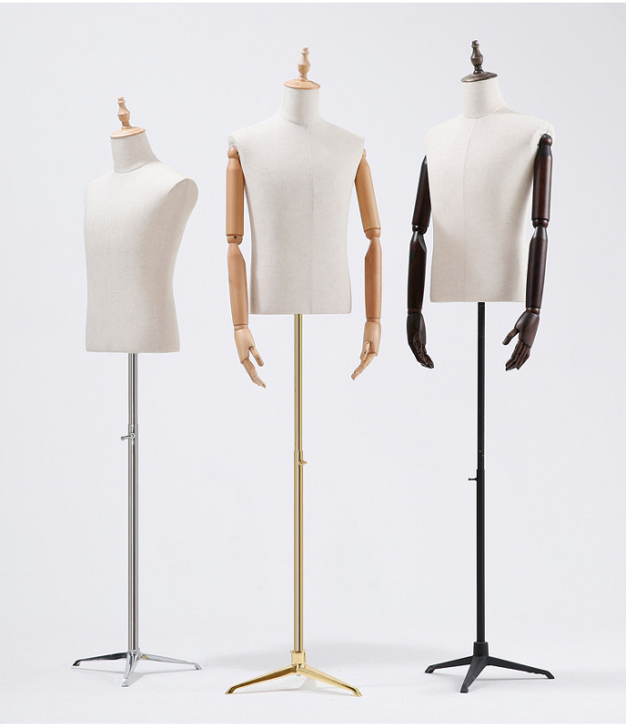 Wood Handles and Metal Rack Audlt Male Linen Lining Coating Mannuquin