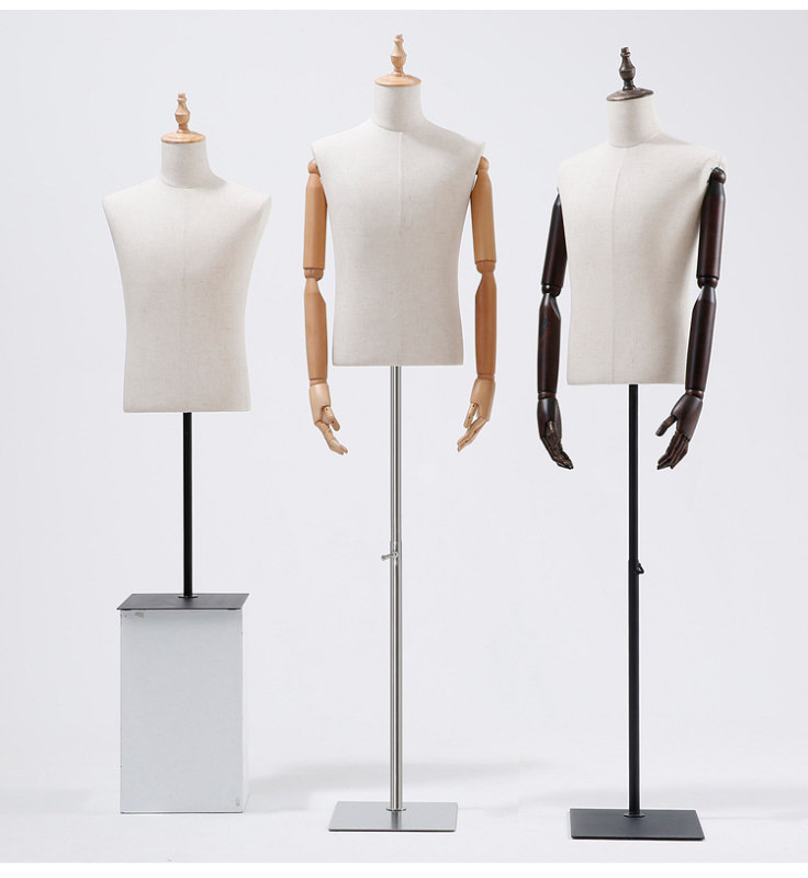 Wood Handles and Metal Rack Audlt Male Linen Lining Coating Mannuquin