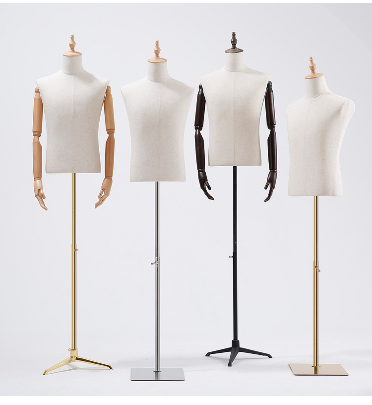 Wood Handles and Metal Rack Audlt Male Linen Lining Coating Mannuquin