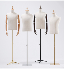 Wood Handles and Metal Rack Audlt Male Linen Lining Coating Mannuquin