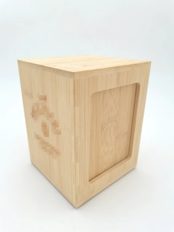 Laser Logo 10X10X13cm Bamboo Wood Double Door Table Napkin Box
