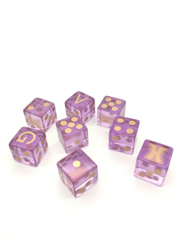 Custom Square Corner Rose Gold Printing Transparent Purple Resin Dice Set