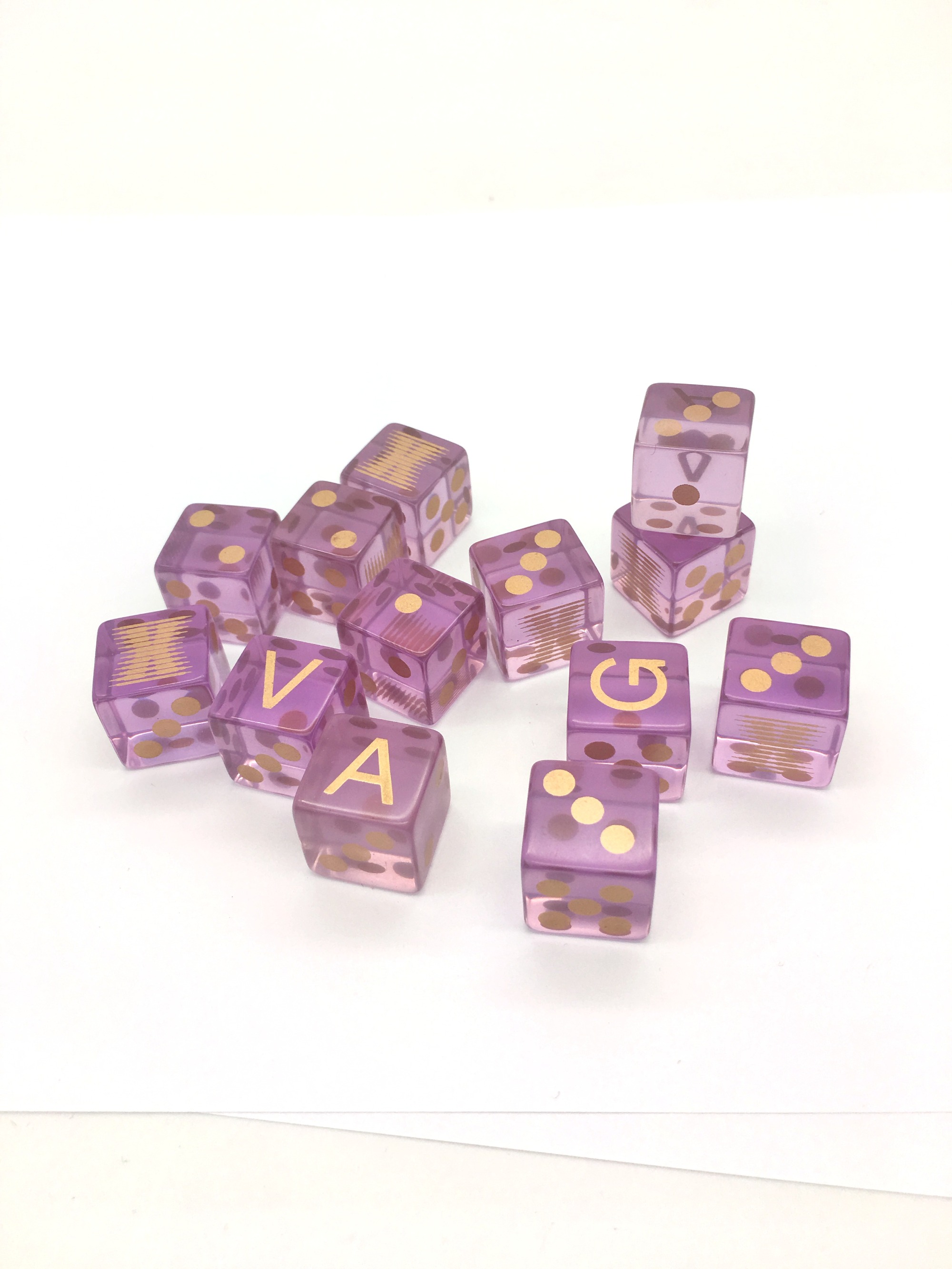 Custom Square Corner Rose Gold Printing Transparent Purple Resin Dice Set
