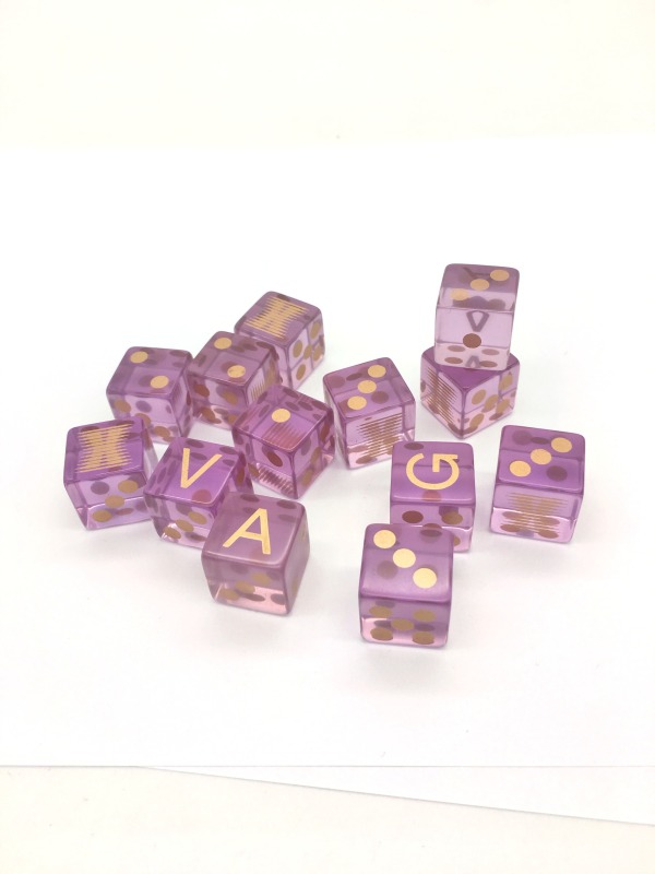 Custom Square Corner Rose Gold Printing Transparent Purple Resin Dice Set