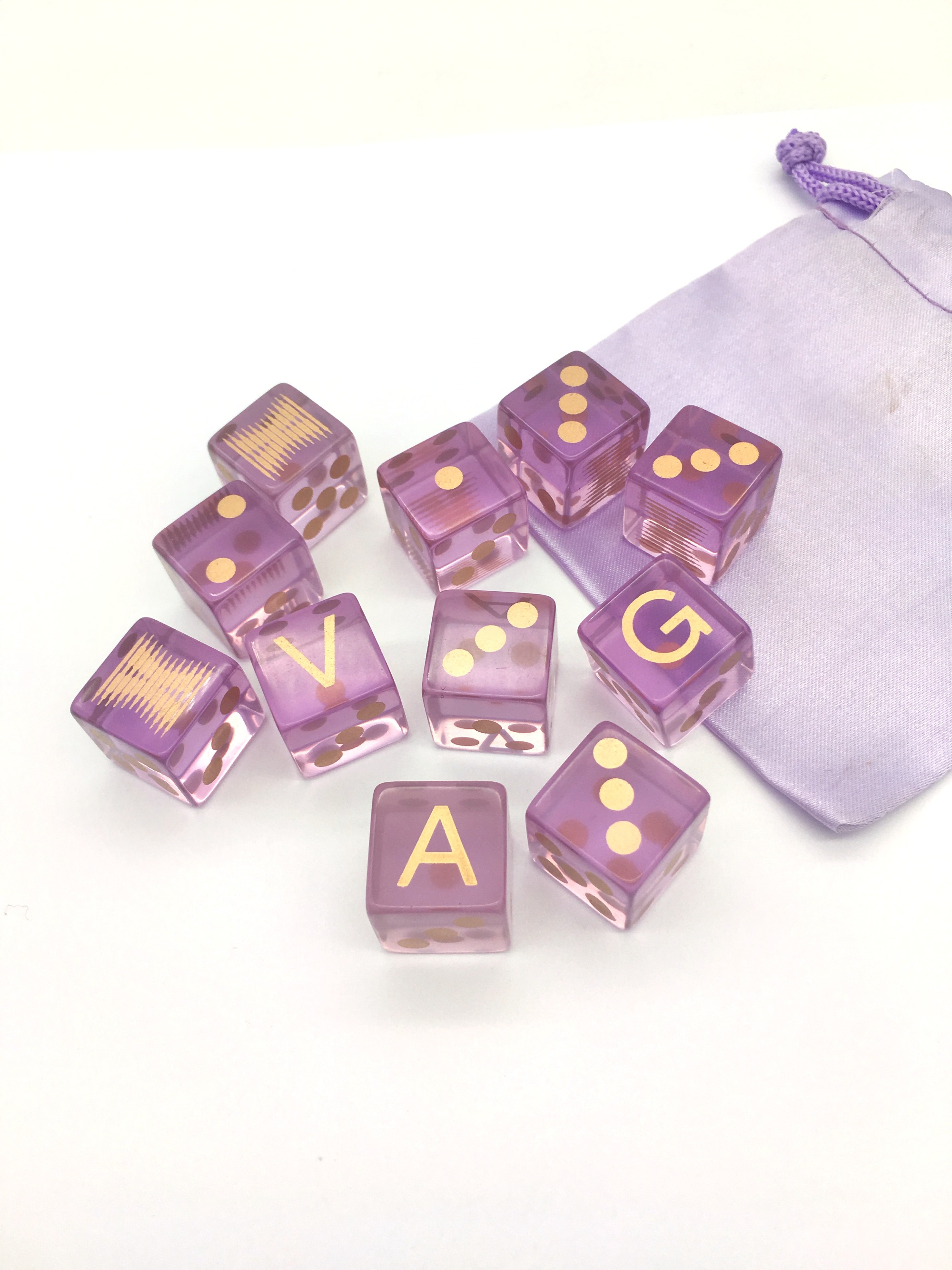 Custom Square Corner Rose Gold Printing Transparent Purple Resin Dice Set