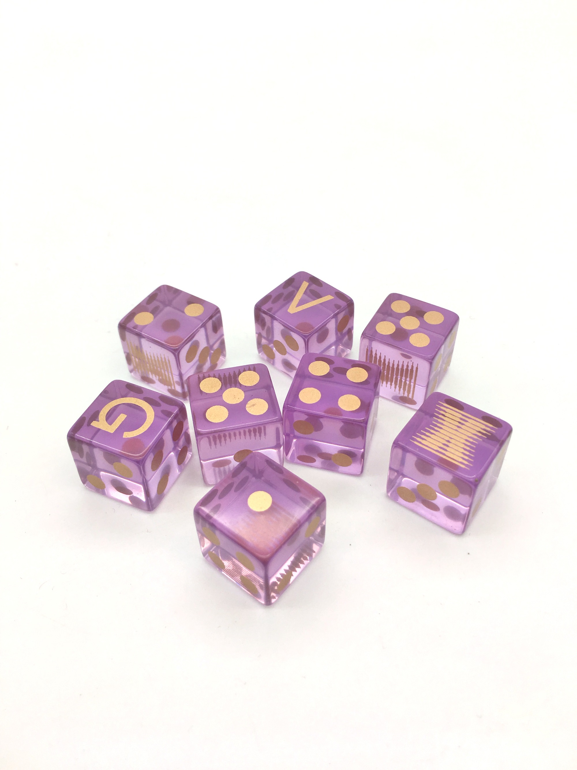 Custom Square Corner Rose Gold Printing Transparent Purple Resin Dice Set