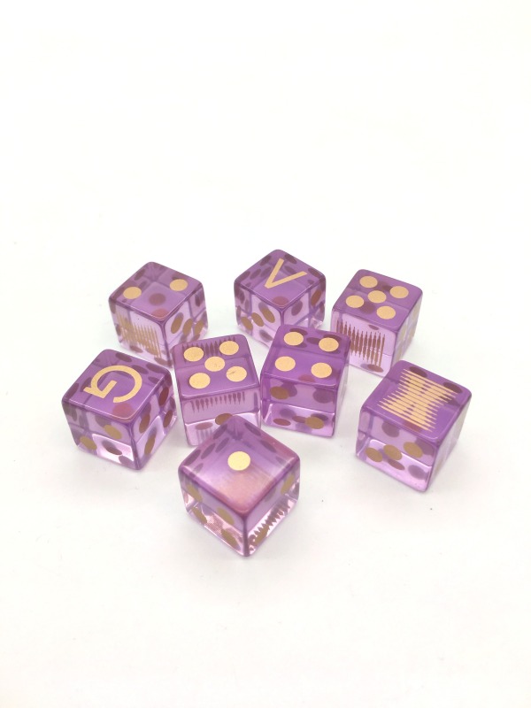 Custom Square Corner Rose Gold Printing Transparent Purple Resin Dice Set