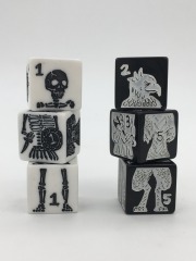 6/3PCS Set Cool Black White Engraved Painting Pattern Puzzle Cartoon Resin Game Dice