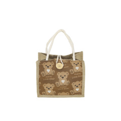 Lovely Bear Cmyk Printing Cotton Handle Eco-Friendly Handbag Shopping Bag Jute Bag