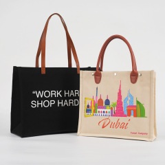 Reusable Custom Branded PU Handle Canvas Body Women Totebag Shopping Bag
