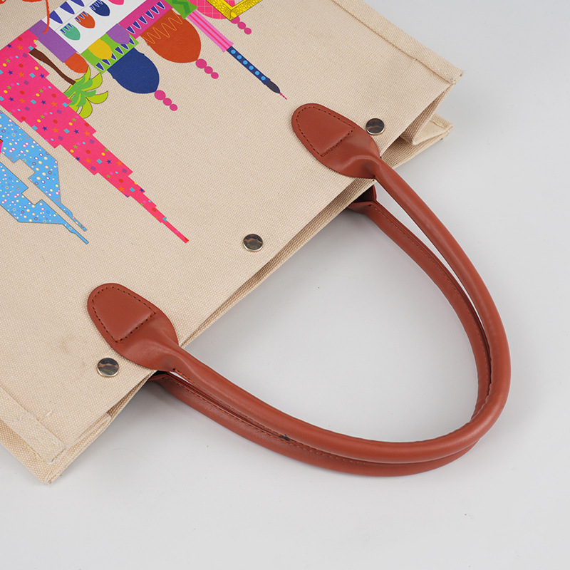 Reusable Custom Branded PU Handle Canvas Body Women Totebag Shopping Bag