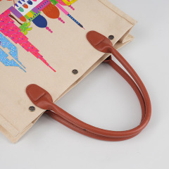 Reusable Custom Branded PU Handle Canvas Body Women Totebag Shopping Bag