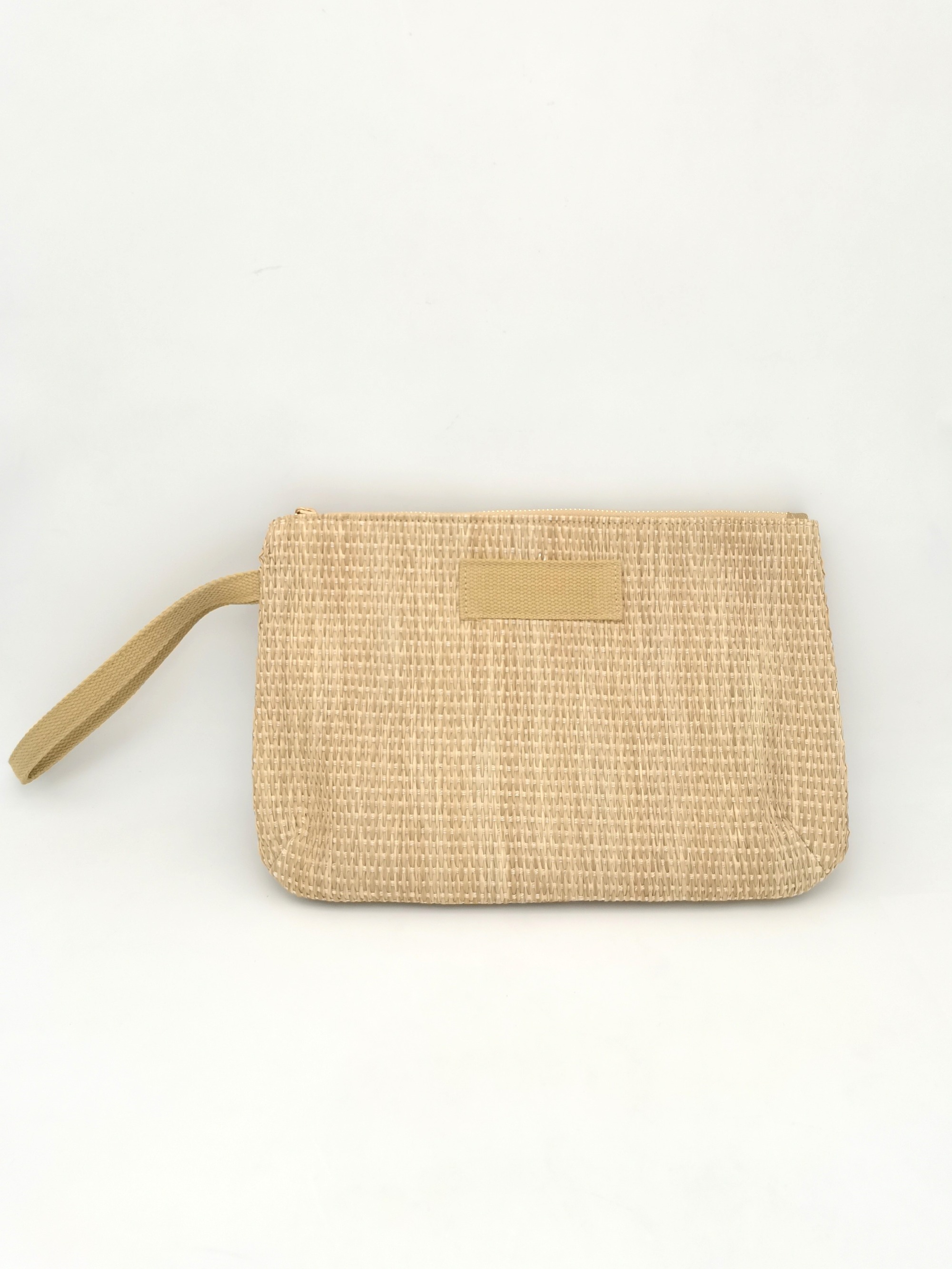 Personalized Casual Custom Printing Fabric Strip Logo Straw Holiday Beach Pouch Pochette