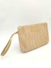 Personalized Casual Custom Printing Fabric Strip Logo Straw Holiday Beach Pouch Pochette