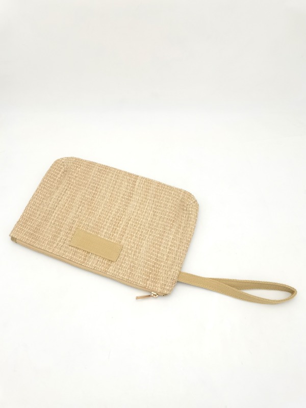 Personalized Casual Custom Printing Fabric Strip Logo Straw Holiday Beach Pouch Pochette