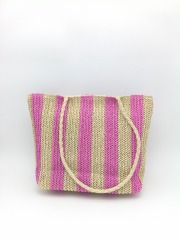 Long Belt Pink Blue Strip Paper Straw Pouch Summer Seaside Beach Bag