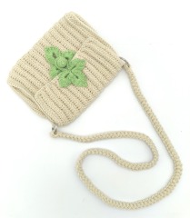 Hand Crochet Embroidery Button Closure Cotton Threads Pouch Shoulder Crossbody Bag