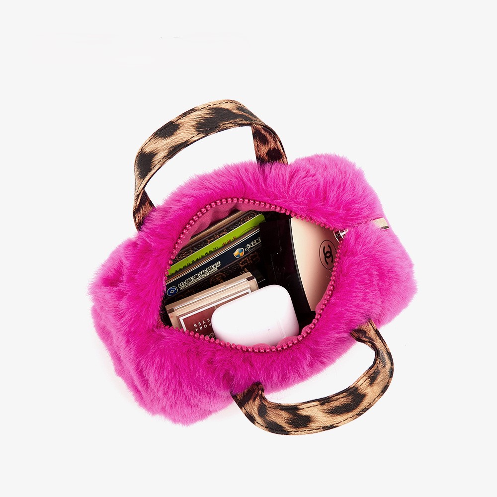 Colorful Macular Soft Fluffy Plush Winter Autumn Clutch Handbag Cosmetic Bag